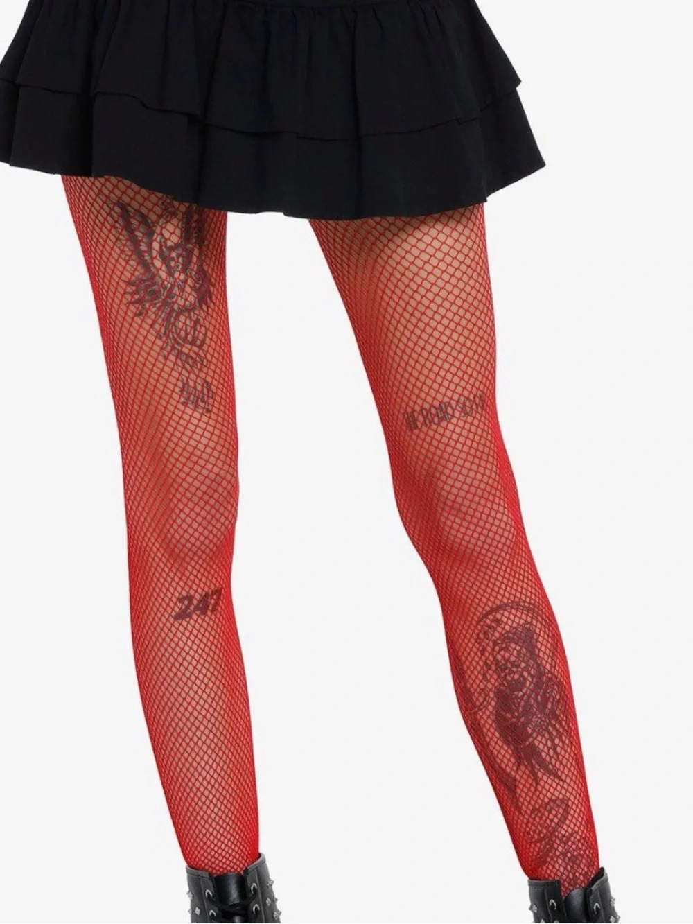 Bright Cherry Red Fishnet Tights